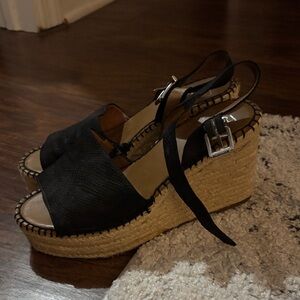 Franco Sarto Black Espadrille Platform Wedge Sandals